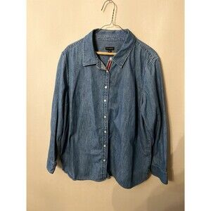 Talbots Denim Button Down Shirt Women’s XL Blue Long Sleeve Chambray Cotton